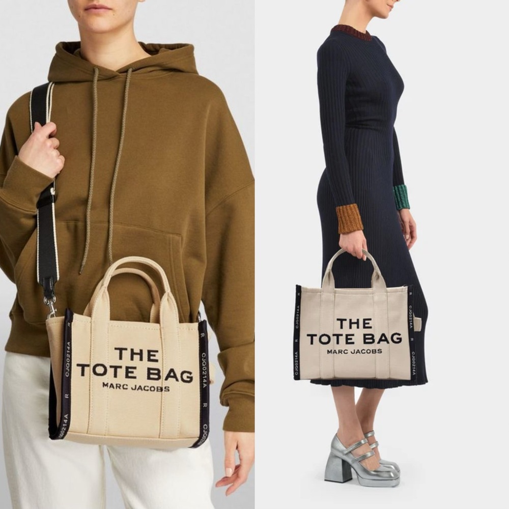 🆕 Marc Jacobs The Jacquard Medium traveller Tote Bag beige with contrast trim
